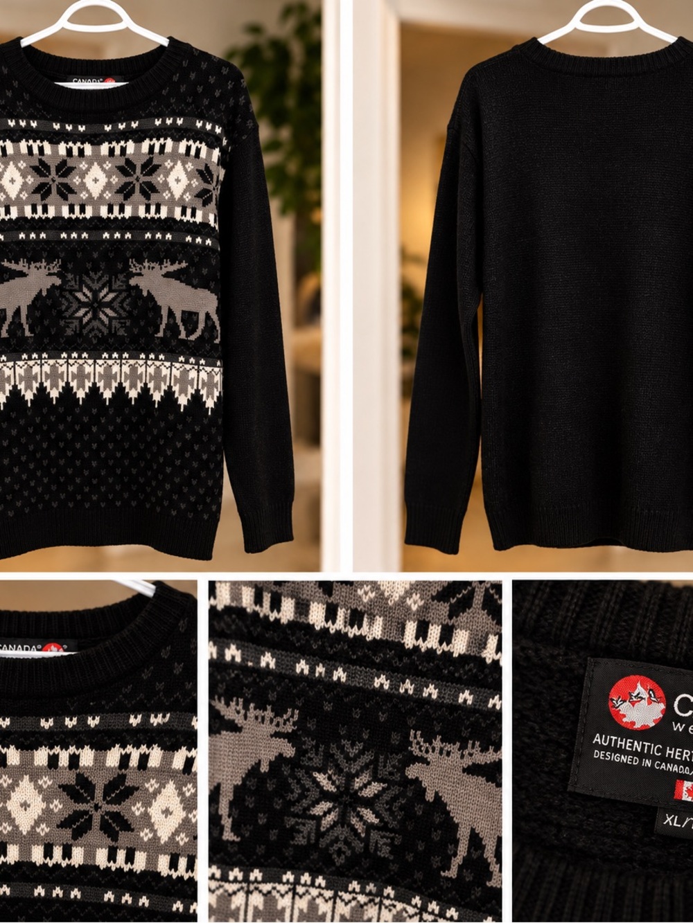Canada Weatherwear Black/Gray Crewneck Sweater - Moose Fair Isle